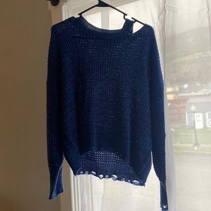 Blue knitted one shoulder sweater!